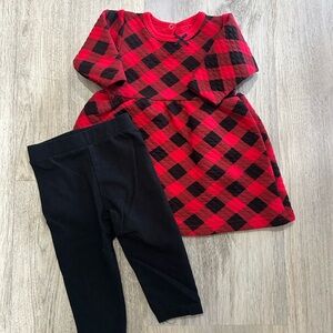 Red and Black Plaid top with Black Leggings